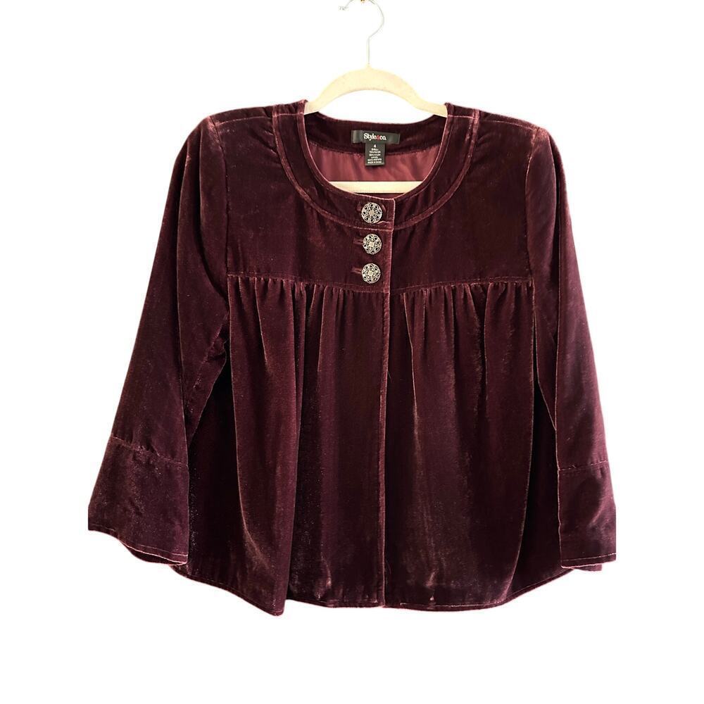 Style&Co Women's Eggplant Red Velvet Evening Jacket Blazer Size 4